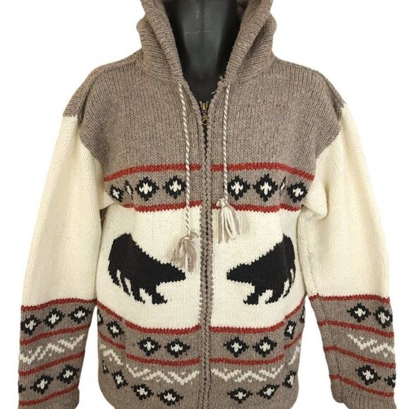 Earth Ragz Bear Sweater Hoodie Jacket Vintage Y2K Southwestern Handmade Knit - Picture 1 of 8